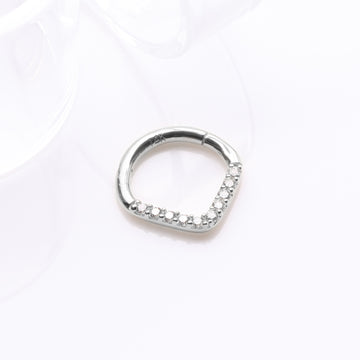 Detail View 1 of 14 Karat White Gold Brilliant Sparkle Chevron Clicker Hoop Ring-Clear Gem